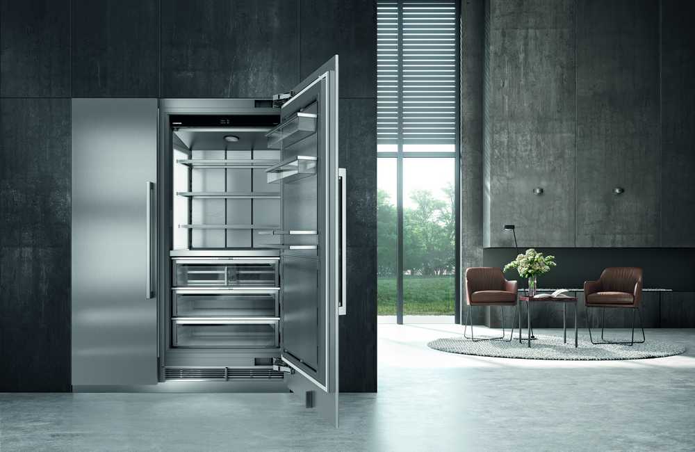 A refrigerator in a roomDescription automatically generated