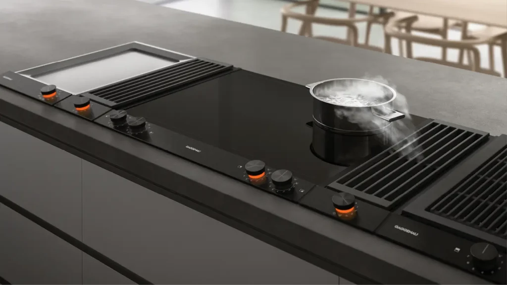 Gaggenau cooktop with a pot of boiling pasta